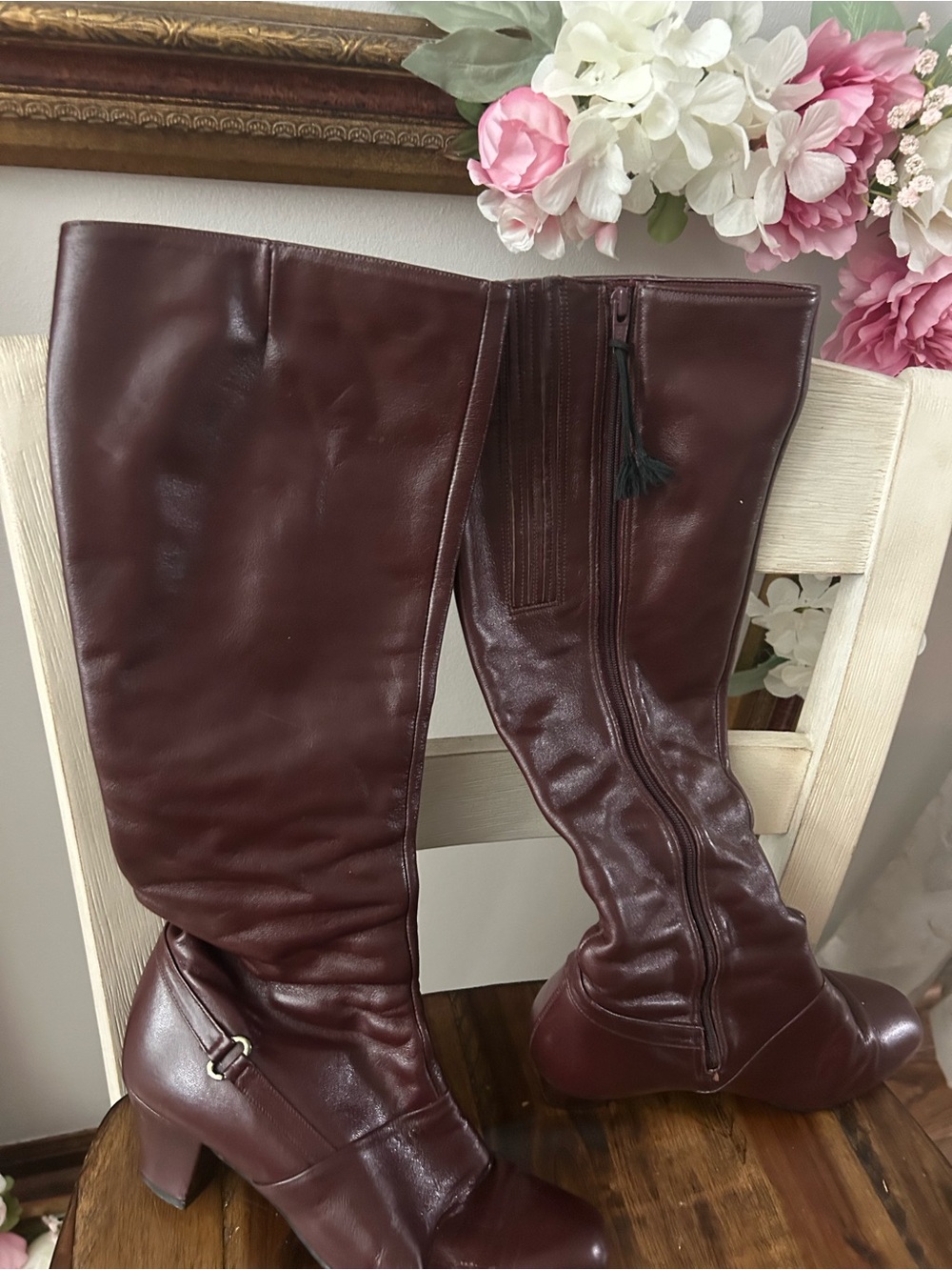 Vintage Cobbies Burgundy Leather Knee High Boots 6.5 W, 70s 80s